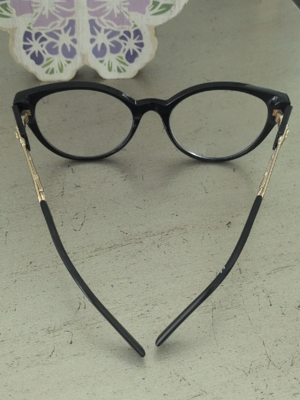 Versace Black Cat-Eye Glasses with Gold Temples